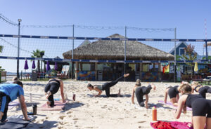 Yoga on the beach at Boardwalk Village in Celina, Ohio
