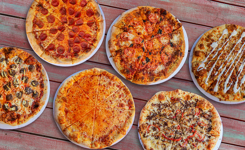 Six pizza options at Boardwalk Grill in Celina Ohio