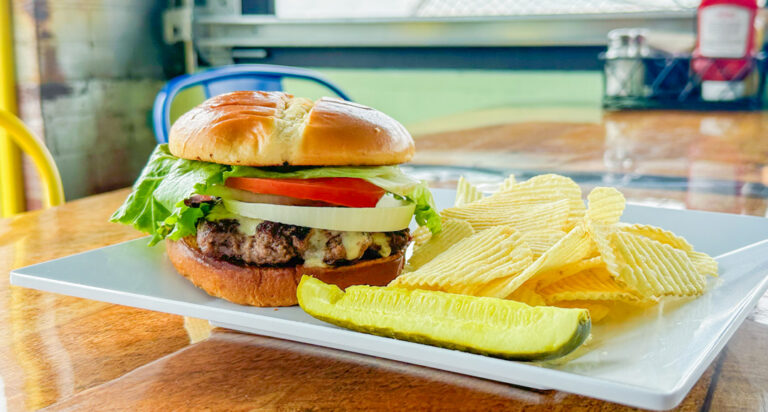 Burger at the Boardwalk Grill in Celina