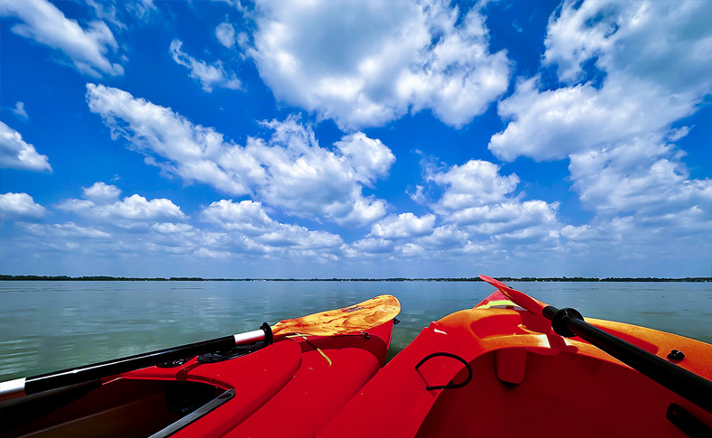 Two kayaks on Grand Lake St Marys in Celina Ohio
